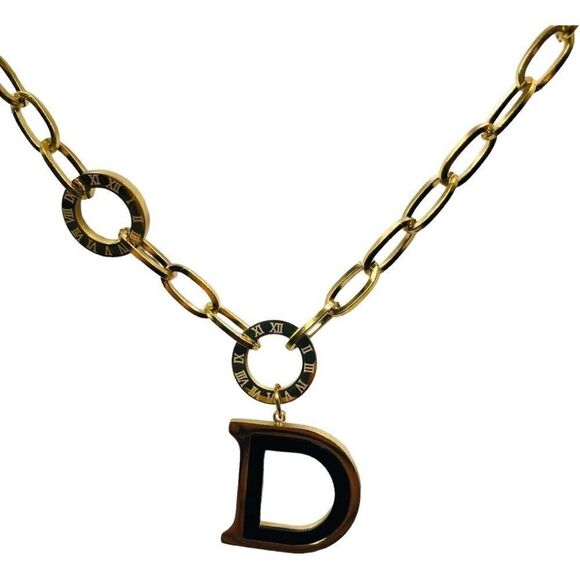 Designer Inspired Gold  Plated Black D Necklace - Picture 14 of 15